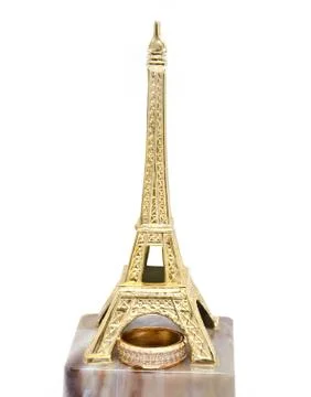 Wedding ring on the statue Eiffel Tower Stock Photos