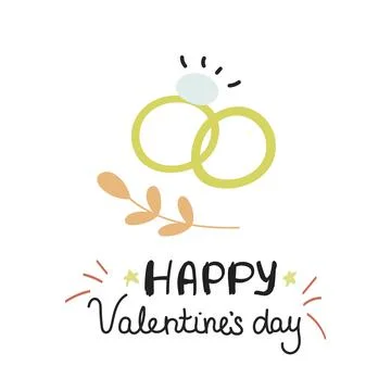 Wedding ring. Valentine s day greeting card in Doodle style. Stock Illustration