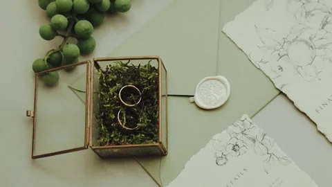 Wedding Rings beautifully designed, presented in a Rustic Box with Sealing Wax Video stock 308398155