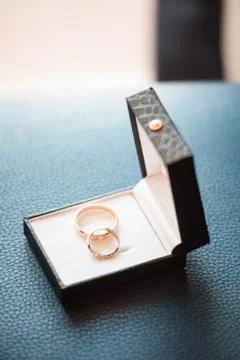 Wedding rings in a black box Stock Photos