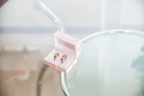 Wedding rings in the box Stock Photos