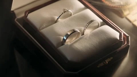 Wedding rings in a box in the smoke Stock Footage 309498267