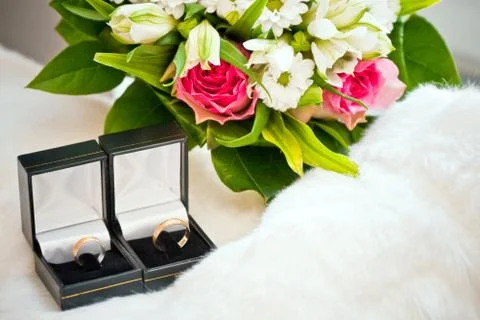 Wedding rings in the boxes Stock Photos