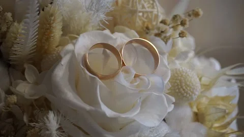 Wedding rings on the bride's bouquet Stock Footage 237887191