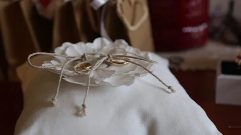 Wedding rings on a cushion Stock Footage 101747576