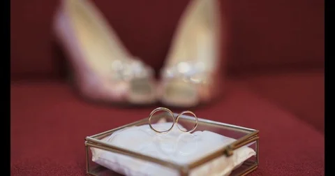 Wedding Rings in Decorated Box Stock Footage 80893626
