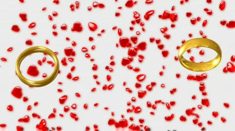 Wedding rings, falling hearts - CGI, alpha Stock Footage 612048