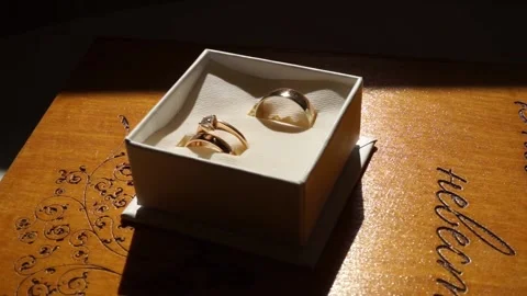 Wedding rings in a gift box Stock Footage 163566723