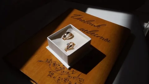 Wedding rings in a gift box Stock Footage 163566724