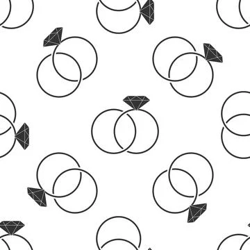 Wedding rings icon seamless pattern on white background. Bride and groom Stock Illustration
