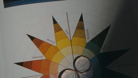 Wedding rings lie on a multi-colored star. Unusual frame. Stock Footage 127373451