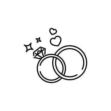 Wedding rings line vector icon. Love, marriage tradition sign. Stock Illustration