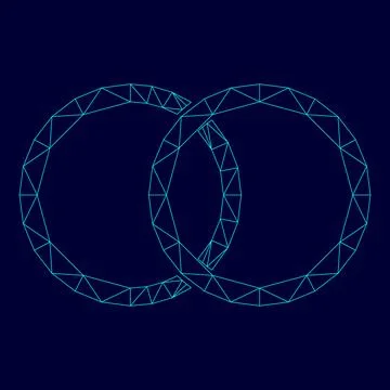 Wedding rings low poly triangulation triangulated polygonal electric cyan blu Stock Illustration