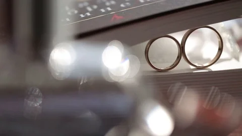 Wedding Rings macro closeup Gold diamon Jewellery Stock Footage 93715158