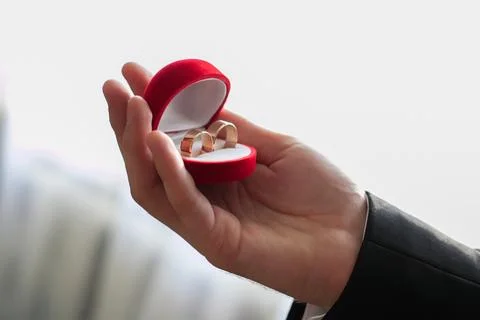 Wedding rings in the Red case Stock Photos