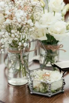 Wedding rings on rustic wedding Stock Photos