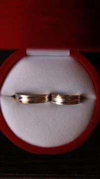 Wedding rings on the table,from above Stock Photos