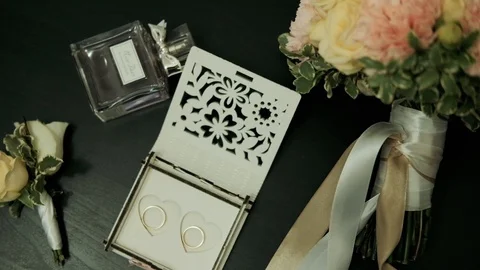 Wedding rings in a white box in the form of two hearts Stock Footage 129066618