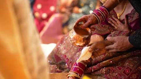 Wedding Ritual with Copper Vessel and Conch Stock Footage 341548599