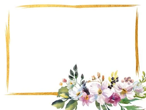 Wedding romantic rustic bridal frame wreath. White purple and white flowers Stock Illustration