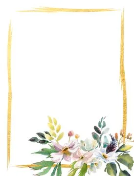 Wedding romantic rustic bridal frame wreath. White purple and white flowers Stock Illustration