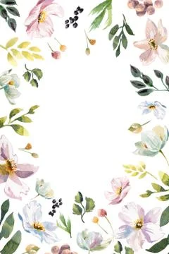 Wedding romantic rustic bridal frame wreath. White purple and white flowers Stock Illustration