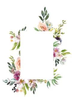 Wedding romantic rustic bridal frame wreath. White purple and white flowers Stock Illustration