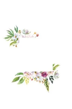 Wedding romantic rustic bridal frame wreath. White purple and white flowers Stock Illustration
