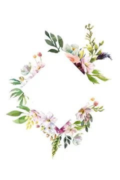 Wedding romantic rustic bridal frame wreath. White purple and white flowers Stock Illustration