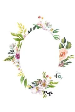 Wedding romantic rustic bridal frame wreath. White purple and white flowers Stock Illustration