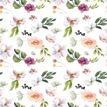 Wedding romantic rustic bridal seamless pattern. White purple and white flowers Illustrazione stock
