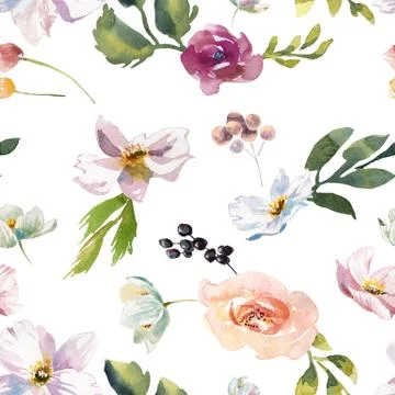 Wedding romantic rustic bridal seamless pattern. White purple and white flowers Stock Illustration