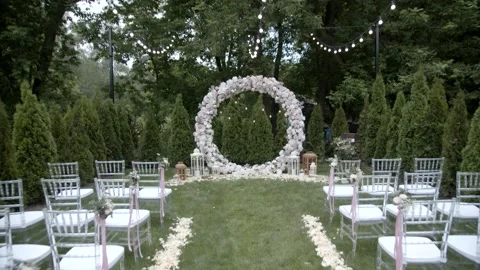 Wedding round arch made of cloth. Stock Footage 166706364