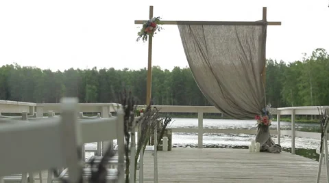 Wedding Rustic decor near the lake Stock Footage 64348433