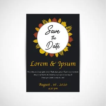 Wedding save the date, invitation card, black background, vector Illustrazione stock