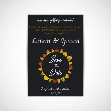 Wedding save the date, invitation card, black background, vector Stock Illustration