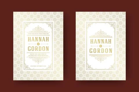 Wedding save the date invitation cards flourishes ornaments. 스톡 일러스트