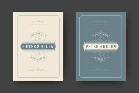 Wedding save the date invitation cards flourishes ornaments. Stock Illustration