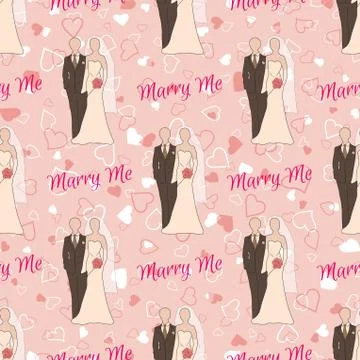 Wedding seamless pattern with bride and groom silhouettes Stock Illustration