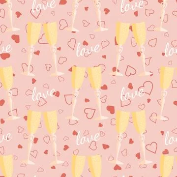 Wedding seamless pattern glasses with champagne Stock Illustration