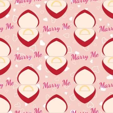 Wedding seamless pattern with golden ring in a red box Stock Illustration