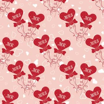 Wedding seamless pattern with hearts MR and MRS on a stick Stock Illustration