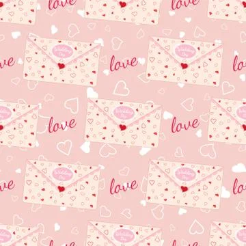 Wedding seamless pattern with letter decorated with lace and texture of hearts Stock Illustration