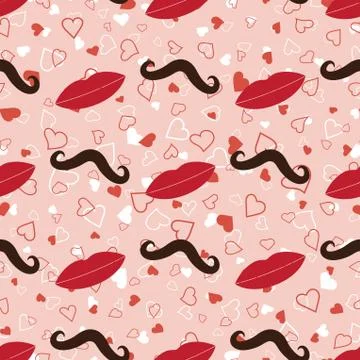 Wedding seamless pattern with mustache and lips Stock Illustration