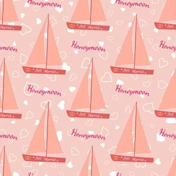 Wedding seamless pattern with sailing yacht Stock Illustration