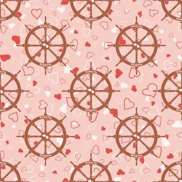 Wedding seamless pattern with steering wheel with hearts Stock Illustration