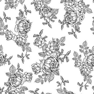 Wedding seamless pattern with tender roses flower and leaves. Stock Illustration