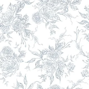 Wedding seamless pattern with tender roses flower and leaves. Stock Illustration