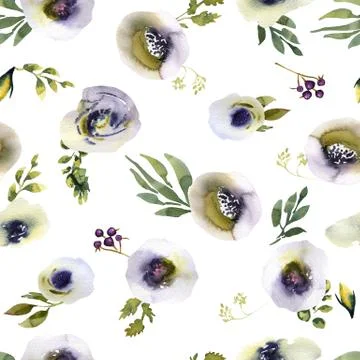 Wedding seamless pattern white and purple flowers ornament Stock Illustration