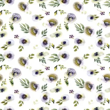 Wedding seamless pattern white and purple flowers ornament Stock Illustration